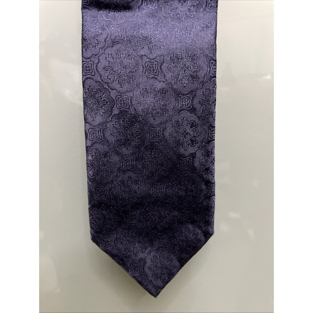 Zara Man Geometric Floral Pattern Dark Blue 100% Silk Men's Neck Tie NWT Size M